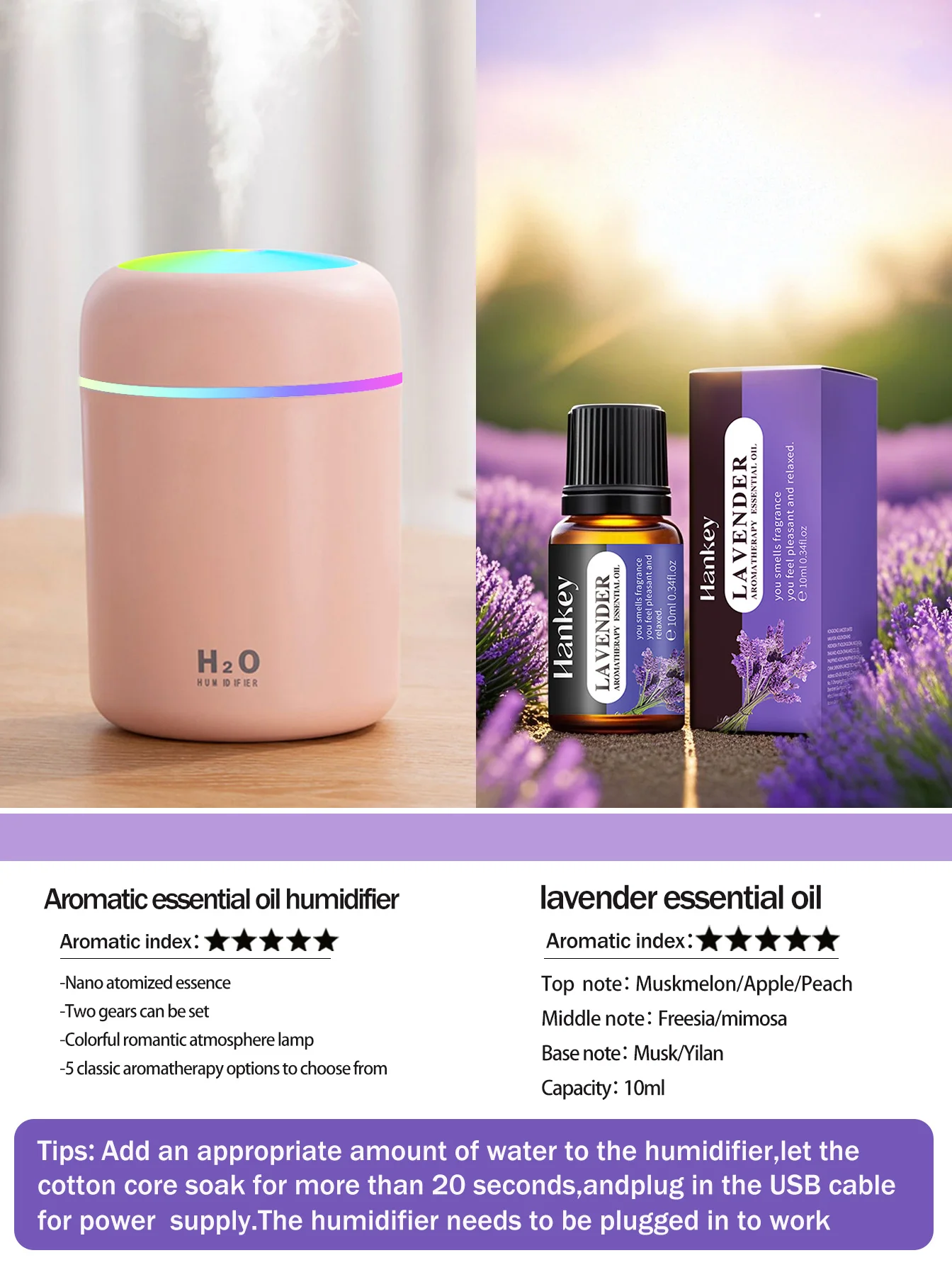 300ml Aromatherapy Diffuser Humidifier Air Purifier Car Home Use Seven-color Light Aromatherapy Essential Oil - Image 11