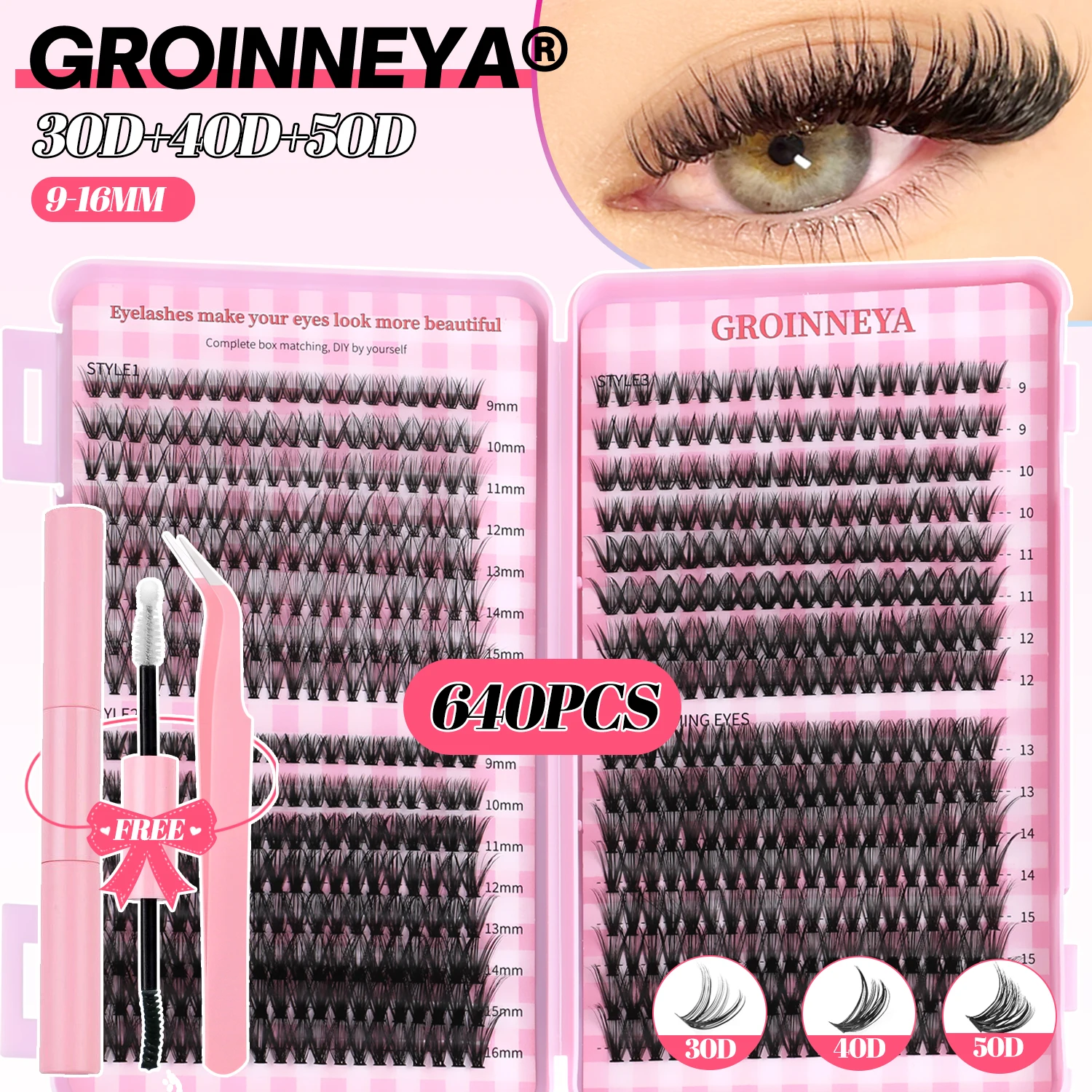 مجموعة رموش GROINNEYA DIY Lash Clusters Set Mixed Tray Lashes Kit Fluffy Individual Lashes Extension with Lash Bond and Seal At Home Makeup من قسم التحرير الجماعيمجموعة رموش جروينيا DIY، علبة رموش متنوعة، مجموعة رموش فردية كثيفة مع لاصق ومثبت للرموش، مكياج منزلي - Image 2