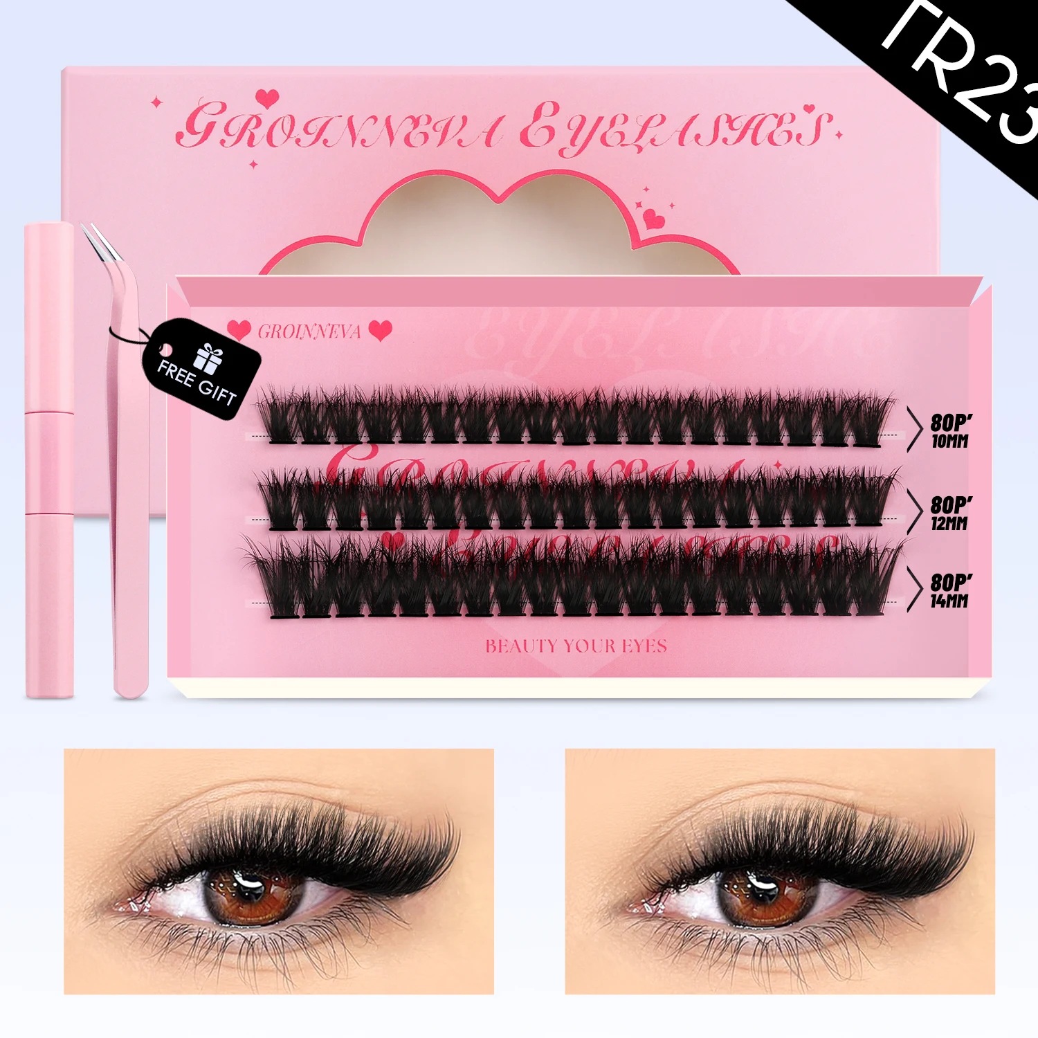 مجموعة رموش GROINNEYA DIY Lash Clusters Set Mixed Tray Lashes Kit Fluffy Individual Lashes Extension with Lash Bond and Seal At Home Makeup من قسم التحرير الجماعيمجموعة رموش جروينيا DIY، علبة رموش متنوعة، مجموعة رموش فردية كثيفة مع لاصق ومثبت للرموش، مكياج منزلي - Image 22