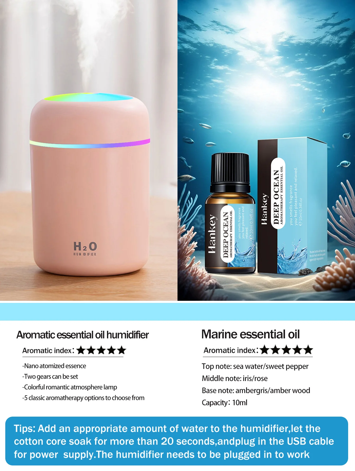 300ml Aromatherapy Diffuser Humidifier Air Purifier Car Home Use Seven-color Light Aromatherapy Essential Oil - Image 14