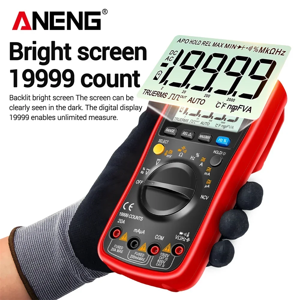 ANENG AN870 Smart Multimeter Digital Professional 19999 Counts AC Voltage Tester Current NCV Capacityance Resistance Ohm Test Tool من التحرير الجماعيجهاز قياس متعدد رقمي ذكي احترافي ANENG AN870، مزود بـ 19999 عدّة، يقيس جهد التيار المتردد، التيار، السعة، المقاومة، والمقاومة بالأوم. - Image 2