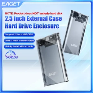 Eaget HDD Case 2.5in SATA to USB 3.0 Hard Drive Enclosure for SSD Disk HDD Box USB C 3.1 Gen 2 Case HD External HDD Enclosure من التحرير الجماعيعلبة قرص صلب خارجية Eaget HDD Case 2.5 بوصة SATA إلى USB 3.0، علبة قرص صلب SSD، علبة قرص صلب خارجي USB C 3.1 Gen 2