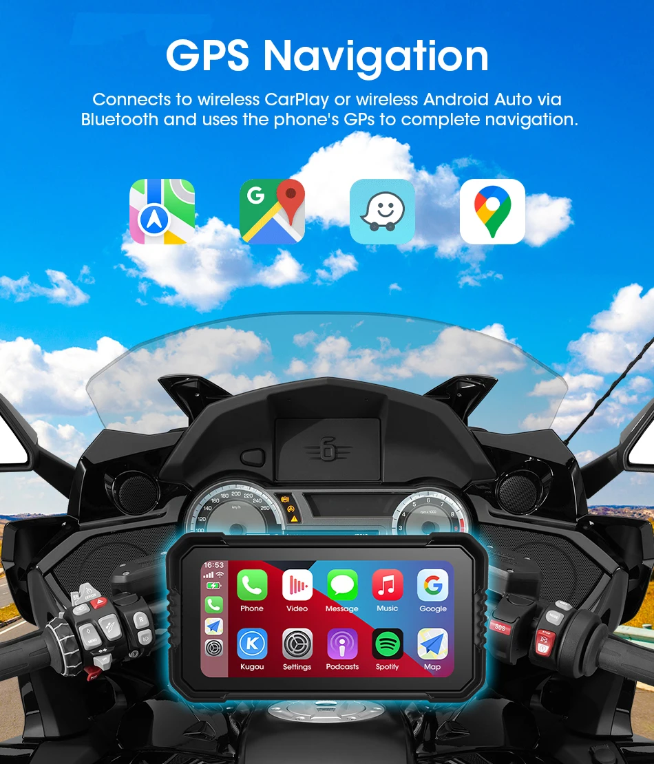 Jansite Portable 6.25 Motorcycle GPS Navigation Wireless Carplay Android Auto DVR Drive Recorder Moto Monitor IPX7 Waterproof من قسم التحرير الجماعيجهاز جانسيت المحمول 6.25 بوصة للملاحة عبر نظام تحديد المواقع العالمي (GPS) للدراجات النارية، لاسلكي، يدعم نظامي كاربلاي وأندرويد أوتو، مسجل فيديو رقمي (DVR) لتسجيل القيادة، مقاوم للماء بمعيار IPX7 - Image 4