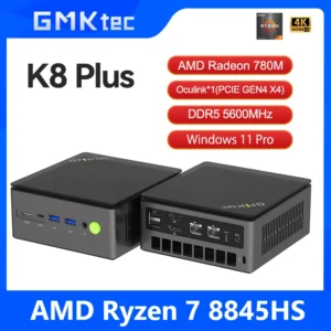 GMKtec K8 Plus Mini PC AMD R7-8845HS NUCBOX Window 11 Pro AMD Radeon™ 780M Oculink*1（PCIE GEN4*4)） DDR5 5600MHz من التحرير الجماعيجهاز كمبيوتر صغير GMKtec K8 Plus بمعالج AMD R7-8845HS، ونظام تشغيل NUCBOX بنظام Windows 11 Pro، وبطاقة رسومات AMD Radeon™ 780M، وذاكرة DDR5 بتردد 5600 ميجاهرتز.