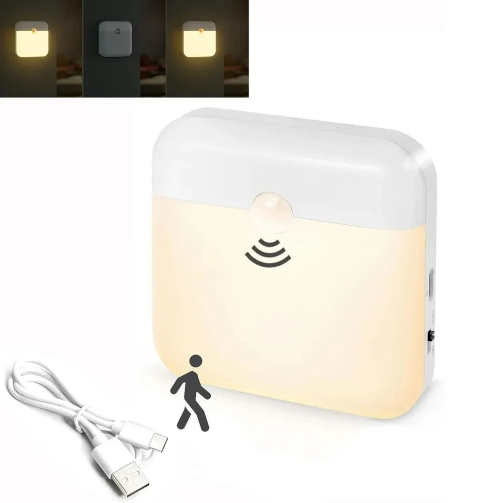 مصباح ليلي LED مزود بمستشعر حركة PIR، قابل لإعادة الشحن عبر USB، مزود بمفتاح تشغيل، مناسب لغرفة النوم، المطبخ، الخزائن، لاسلكي، مناسب للخزائن من قسم التعديل الجماعيمصباح ليلي LED مزود بمستشعر حركة PIR، قابل لإعادة الشحن عبر منفذ USB، مزود بمفتاح تشغيل، مناسب لغرفة النوم والمطبخ والخزائن، يعمل لاسلكياً.