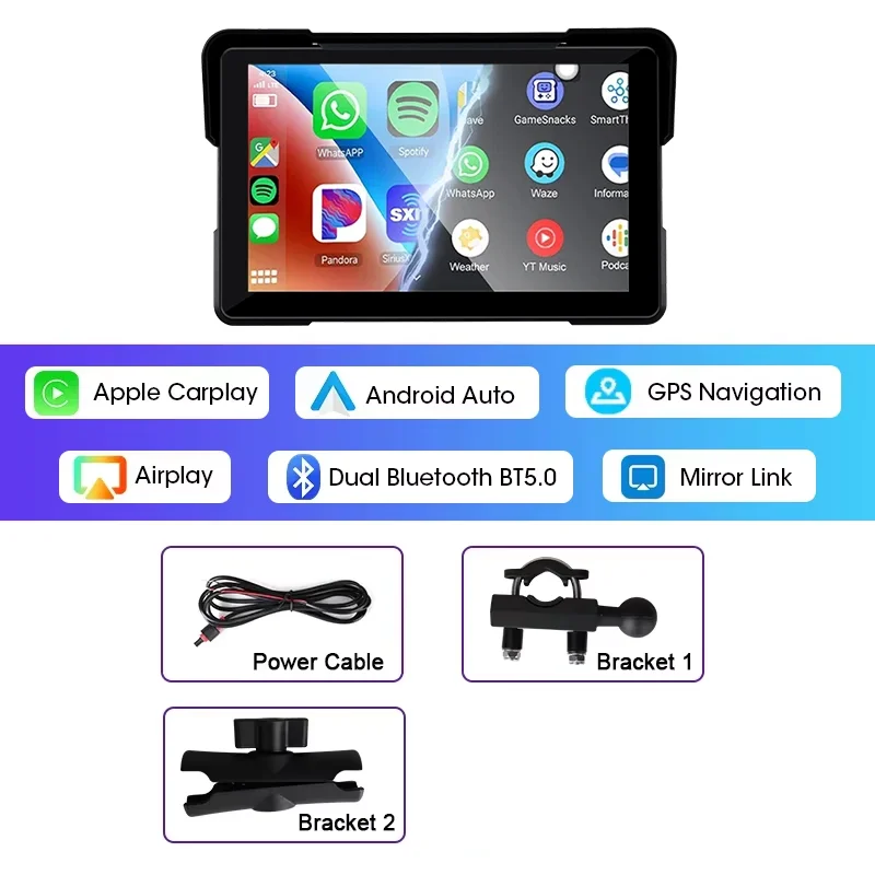 Jansite 5/7 inch Carplay Motorcycle DVR Navigation GPS Wireless CarPlay Android Auto IPX7 Display Screen Portable Moto Monitor من التحرير الجماعيشاشة عرض محمولة للدراجات النارية من Jansite مقاس 5/7 بوصة، تدعم CarPlay وAndroid Auto، مزودة بنظام ملاحة GPS لاسلكي، وتقنية IPX7، وشاشة عرض لاسلكية، وشاشة مراقبة للدراجات النارية. - Image 8