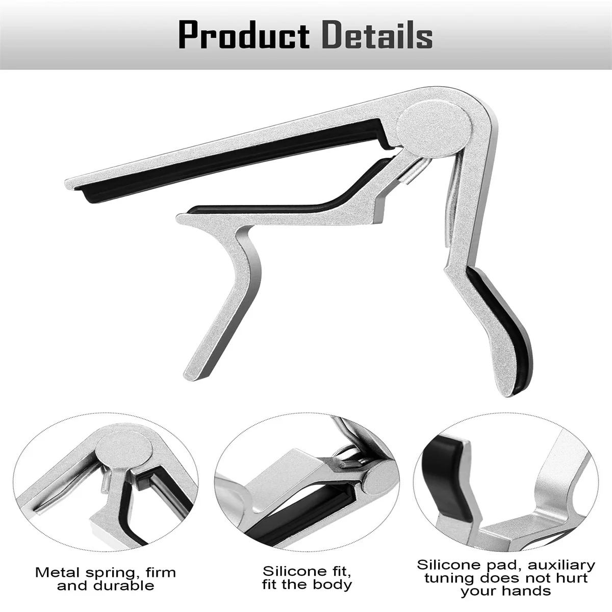 Miwayer Guitar Capo Aluminum Metal Universal Guitar Clamp Capo Clamp for Various Types String Instrument Guitar Accessories من التحرير الجماعيمشبك تثبيت غيتار عالمي من الألومنيوم من Miwayer، مناسب لأنواع مختلفة من الآلات الوترية، ملحقات غيتار - Image 3