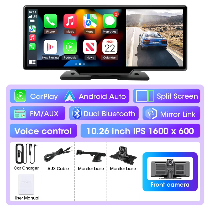 10/11.26 inch Dash Cam 4K Car DVR Wireless Carplay & Android Auto GPS Navigation Video Recorder Dashboard Dual Lens Wifi FM AUX - Image 11
