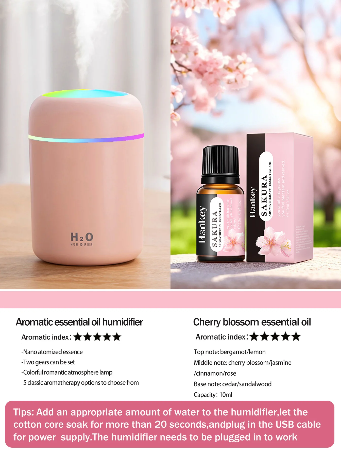 300ml Aromatherapy Diffuser Humidifier Air Purifier Car Home Use Seven-color Light Aromatherapy Essential Oil - Image 10