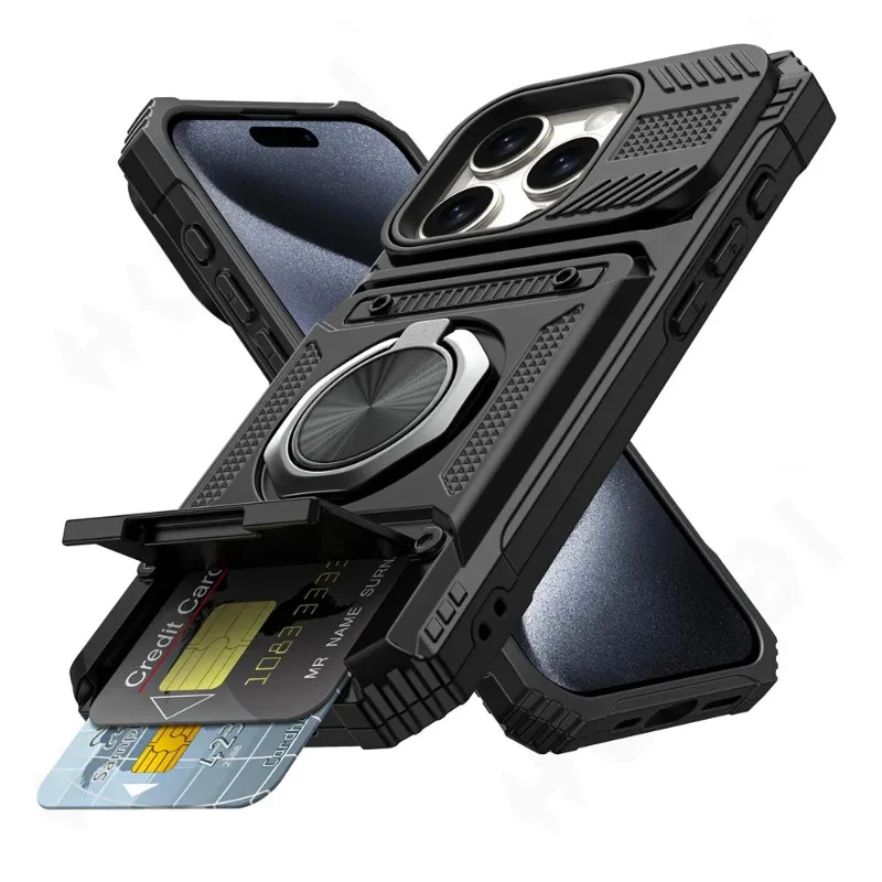 جراب iPhone 16 15 14 13 12 11 Pro Max XS XR 8 7 Plus بحلقة مغناطيسية دوارة وحامل، غطاء محفظة متين للحماية من السقوط من قسم التعديل الجماعيجراب لهاتف آيفون 16، 15، 14، 13، 12، 11 برو ماكس، XS، XR، 8، 7 بلس، مزود بحلقة مغناطيسية دوارة وحامل، حماية متينة ضد السقوط، غطاء محفظة