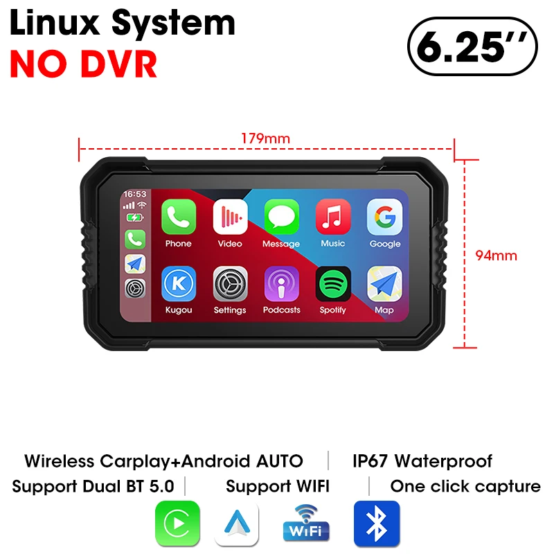 Jansite Portable 6.25 Motorcycle GPS Navigation Wireless Carplay Android Auto DVR Drive Recorder Moto Monitor IPX7 Waterproof من قسم التحرير الجماعيجهاز جانسيت المحمول 6.25 بوصة للملاحة عبر نظام تحديد المواقع العالمي (GPS) للدراجات النارية، لاسلكي، يدعم نظامي كاربلاي وأندرويد أوتو، مسجل فيديو رقمي (DVR) لتسجيل القيادة، مقاوم للماء بمعيار IPX7 - Image 9
