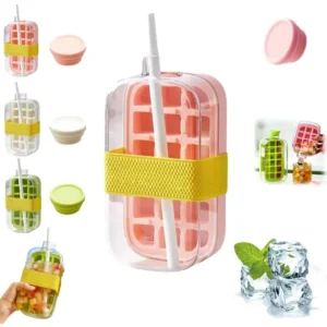 My Crush Cup Ice 2-In-1 Cool Summer Ice Bottle Cup with Straw Touch Free Ice Cube Trays with Lid for Freezer Making Bottle