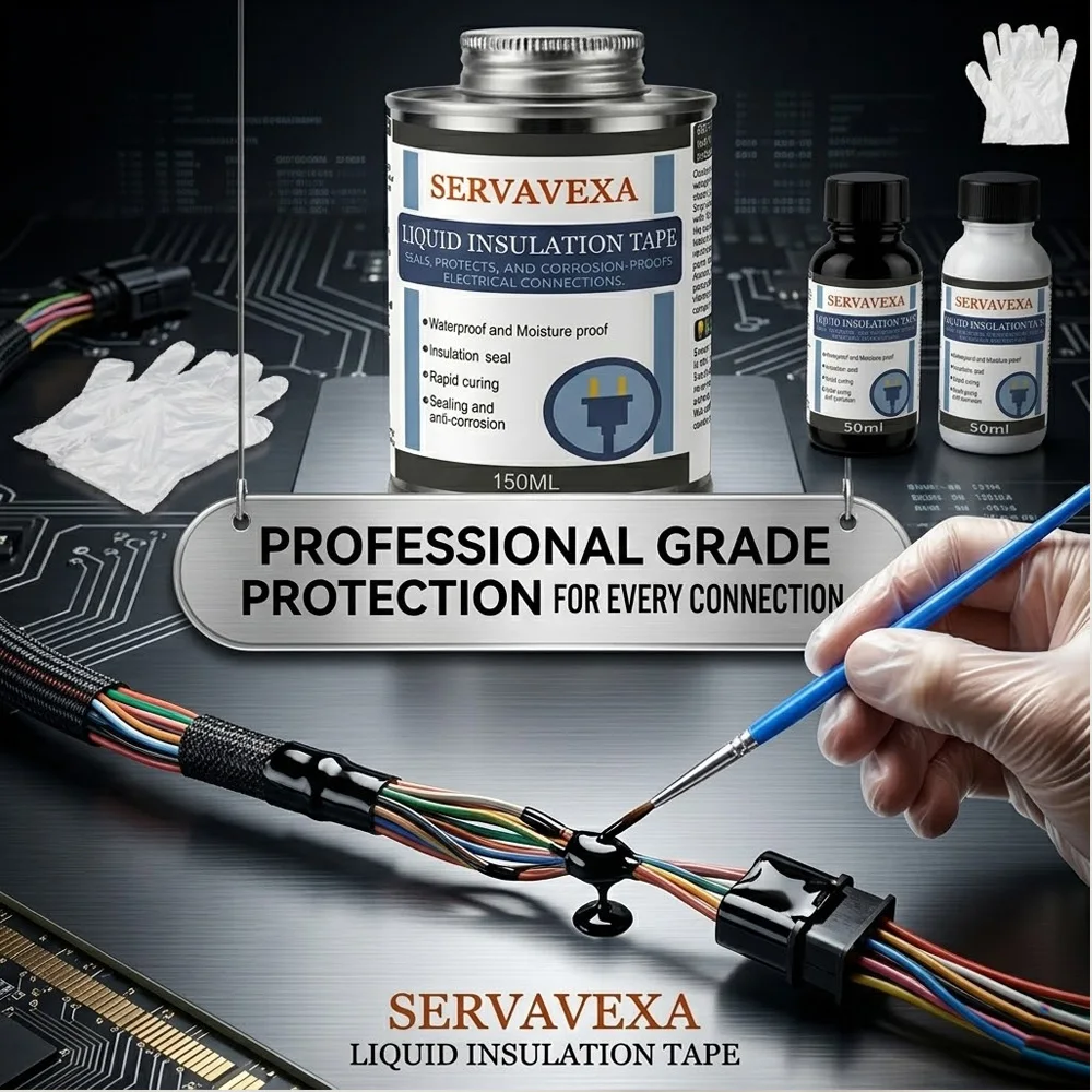 مجموعة شريط العزل الكهربائي السائل SERVAVEXA، مانع تسرب عازل مقاوم للماء مع فرشاة وقفازات، سريع الجفاف للأسلاك الخارجية من قسم التحرير الجماعيمجموعة شريط عازل كهربائي سائل من سيرفافيكسا، مانع تسرب عازل مقاوم للماء مع فرشاة وقفازات، سريع الجفاف للأسلاك الخارجية - Image 3