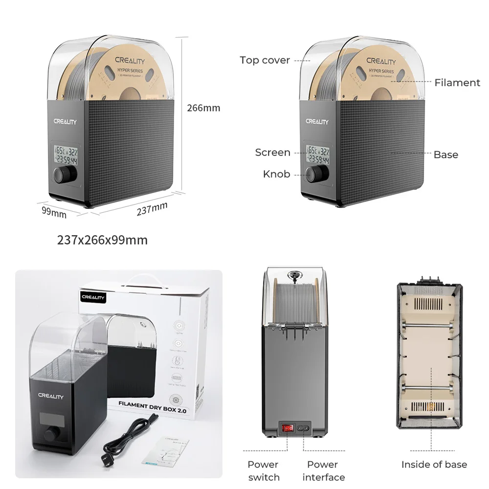 Creality Filament Dryer Upgrade Fan Filament Dry Box 1KG PLA PETG ABS TPU Filaments Dehydrator Storage Box Filas Spool Holder من قسم التحرير بالجملةمجفف خيوط الطباعة ثلاثية الأبعاد من كرياليتي، مزود بمروحة، صندوق تجفيف الخيوط، 1 كجم من خيوط PLA وPETG وABS وTPU، صندوق تخزين مجفف الخيوط، حامل بكرة الخيوط - Image 6