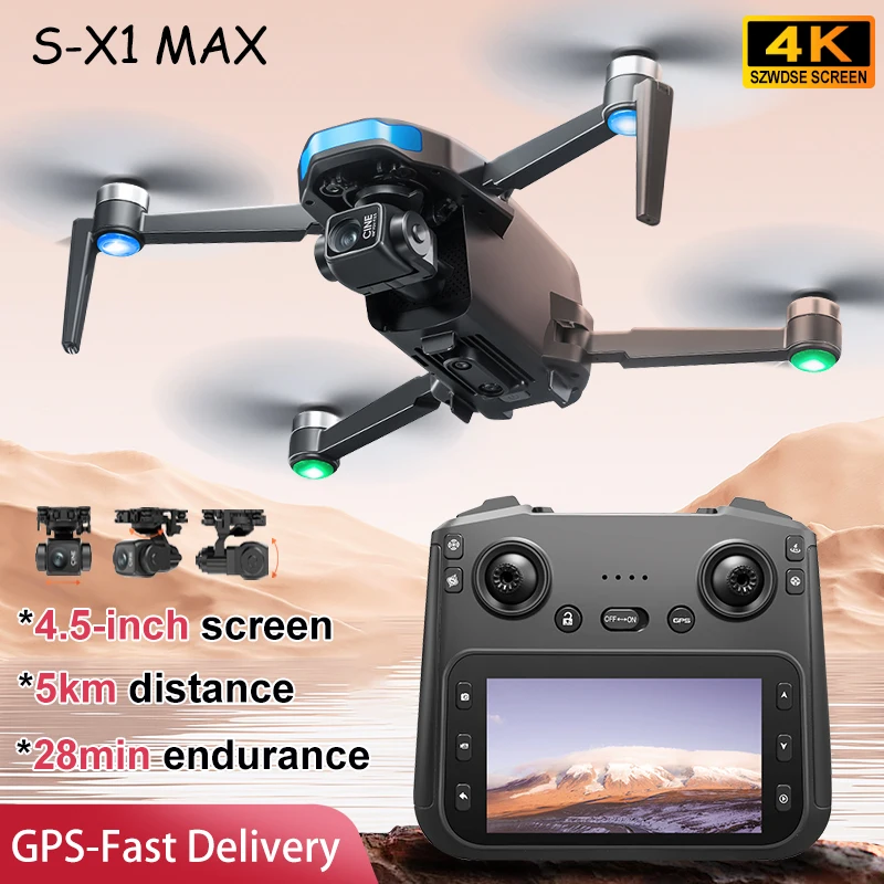 طائرة S-X1 MAX GPS الاحترافية بدون طيار مزودة بكاميرا 4K وجهاز تثبيت ثلاثي المحاور وطائرة FPV بدون فرشاة للتحكم الأمني وشاشة تحكم كبيرة من التحرير الجماعيطائرة بدون طيار S-X1 MAX GPS احترافية مزودة بكاميرا 4K ونظام تثبيت ثلاثي المحاور، طائرة بدون طيار أمنية بدون فرش مع شاشة تحكم كبيرة رباعية المراوح
