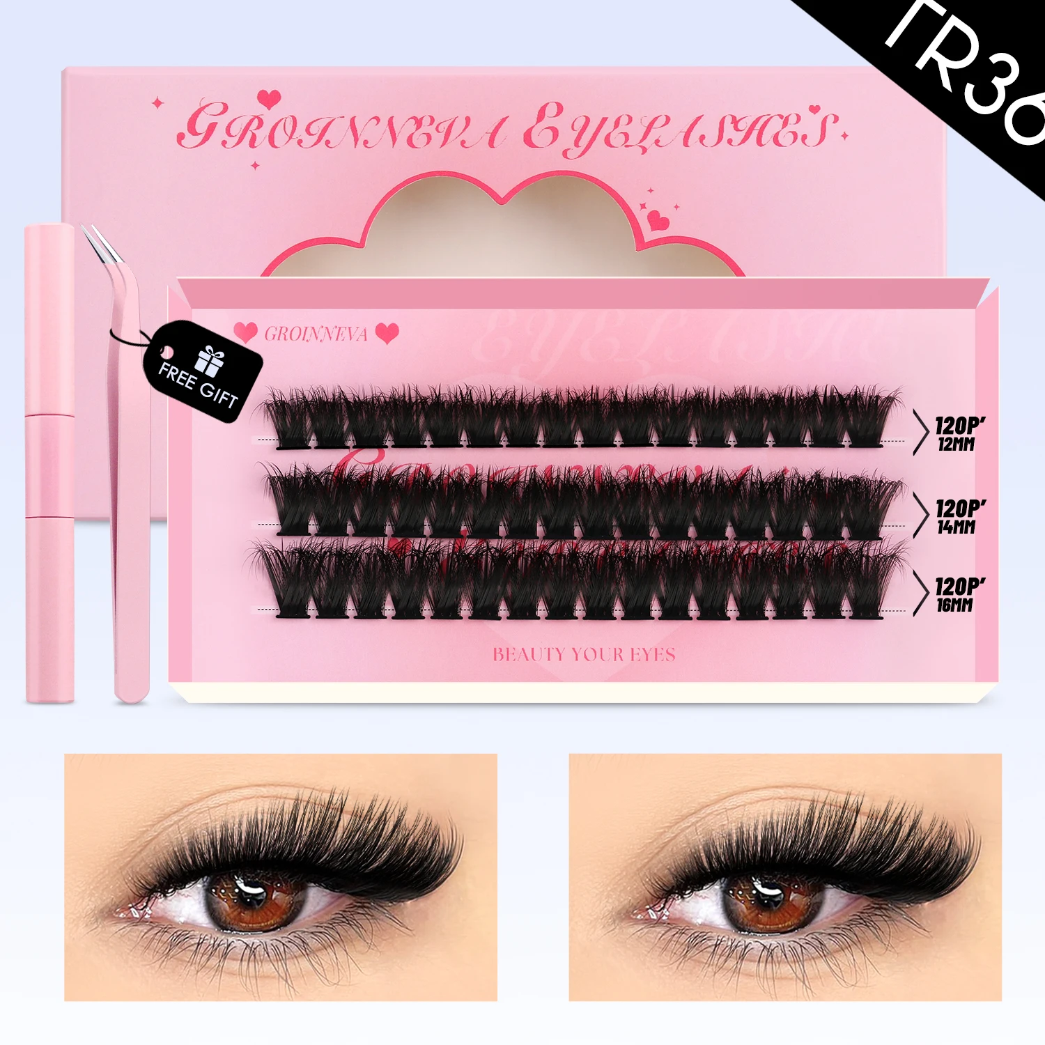 مجموعة رموش GROINNEYA DIY Lash Clusters Set Mixed Tray Lashes Kit Fluffy Individual Lashes Extension with Lash Bond and Seal At Home Makeup من قسم التحرير الجماعيمجموعة رموش جروينيا DIY، علبة رموش متنوعة، مجموعة رموش فردية كثيفة مع لاصق ومثبت للرموش، مكياج منزلي - Image 8