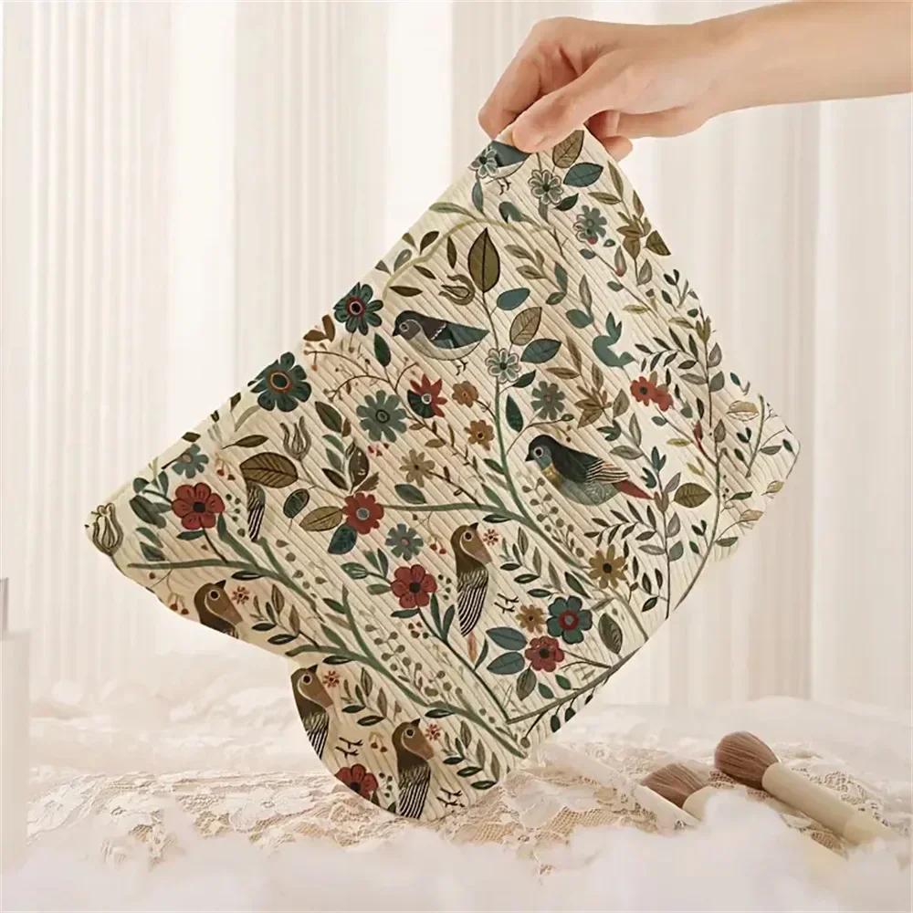 1pc Cosmetic Bags Branch Bird Pattern Women's Makeup Bag Corduroy Cosmetic Storage Bag Portable Commuting Travel Toiletry Bag - Image 6