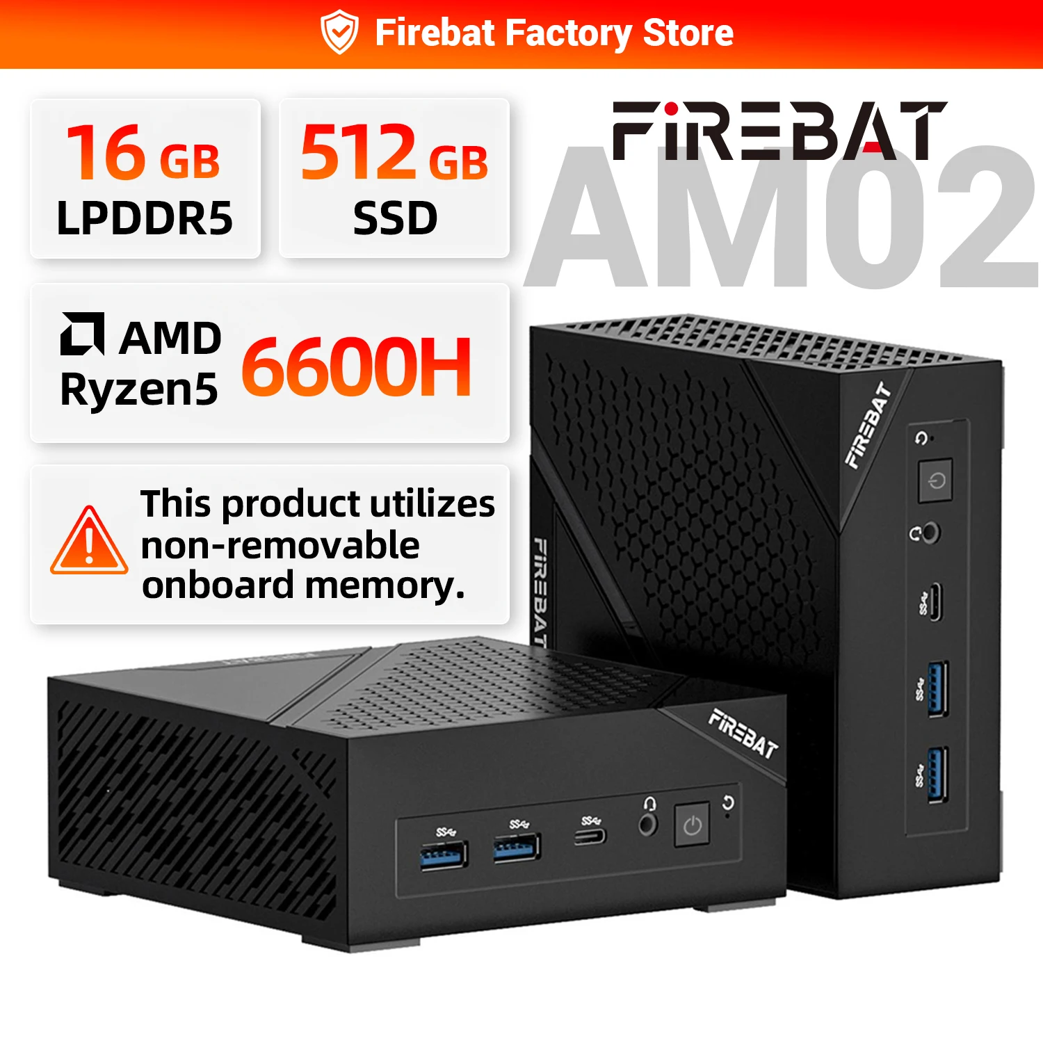 FIREBET AM02 Mini PC 6600H CPU 6C/12T MAX 4.5GHz 16GB LPDDR5 RAM 512GB SSD Windows 11 Desktop 2*RJ45 WIFI6 BT5.2 Gaming Computer من التحرير الجماعيجهاز كمبيوتر صغير FIREBET AM02 بمعالج 6600H سداسي النواة/اثني عشر خيطًا بتردد أقصى 4.5 جيجاهرتز، وذاكرة وصول عشوائي LPDDR5 سعة 16 جيجابايت، وقرص SSD سعة 512 جيجابايت، ونظام تشغيل ويندوز 11، ومنفذي RJ45، وواي فاي 6، وبلوتوث 5.2، مخصص للألعاب