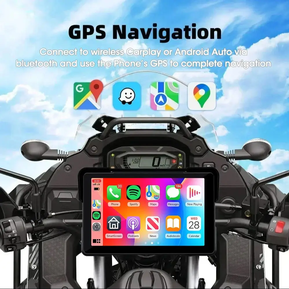 Jansite 5/7 inch Carplay Motorcycle DVR Navigation GPS Wireless CarPlay Android Auto IPX7 Display Screen Portable Moto Monitor من التحرير الجماعيشاشة عرض محمولة للدراجات النارية من Jansite مقاس 5/7 بوصة، تدعم CarPlay وAndroid Auto، مزودة بنظام ملاحة GPS لاسلكي، وتقنية IPX7، وشاشة عرض لاسلكية، وشاشة مراقبة للدراجات النارية. - Image 5
