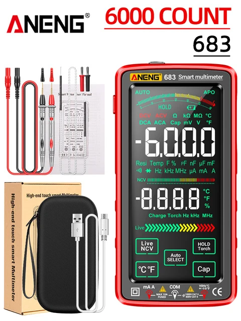ANENG 683 Smart Multimeter Rechargeable High-end Touch 6000 Counts Multimetro Test Multitester AC/DC Voltage Tester Current Tool من التحرير الجماعيجهاز قياس متعدد ذكي ANENG 683 قابل لإعادة الشحن، عالي الجودة، يعمل باللمس، بسعة 6000 عد، جهاز اختبار متعدد الوظائف، جهاز اختبار جهد التيار المتردد/المستمر، أداة قياس التيار - Image 10