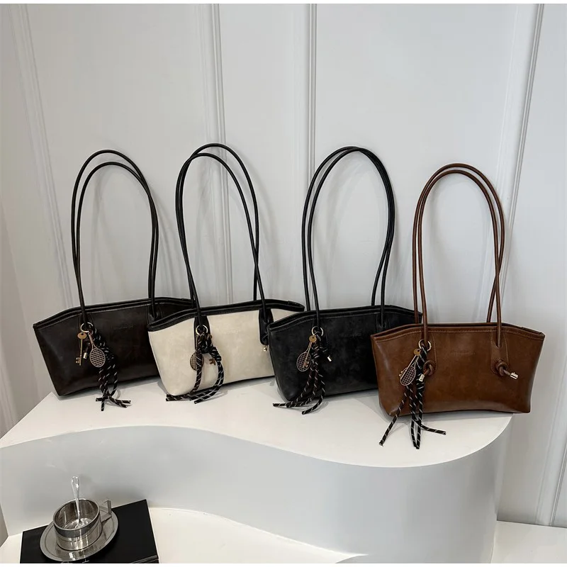 European American Retro Tote Bag, Korean Fashion Shoulder Bags Advanced Simple Handbag New Large Capacity Pendant Versatile Bags - Image 6