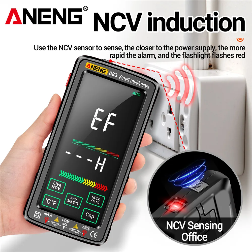 ANENG 683 Smart Multimeter Rechargeable High-end Touch 6000 Counts Multimetro Test Multitester AC/DC Voltage Tester Current Tool من التحرير الجماعيجهاز قياس متعدد ذكي ANENG 683 قابل لإعادة الشحن، عالي الجودة، يعمل باللمس، بسعة 6000 عد، جهاز اختبار متعدد الوظائف، جهاز اختبار جهد التيار المتردد/المستمر، أداة قياس التيار - Image 3