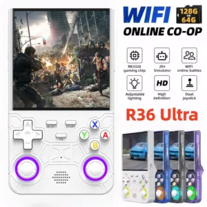 جهاز ألعاب الفيديو المحمول Retro R36 Ultra بشاشة IPS مقاس 4 بوصات وذاكرة ألعاب مُحمّلة مسبقًا بسعة 128 جيجابايت، مشغل ألعاب محمول بنظام Linux من قسم التحرير الجماعيجهاز ألعاب فيديو محمول Retro R36 Ultra بشاشة IPS مقاس 4 بوصات وذاكرة ألعاب مُحمّلة مسبقًا بسعة 128 جيجابايت، يعمل بنظام لينكس.