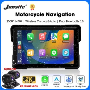 Jansite 5/7 inch Carplay Motorcycle DVR Navigation GPS Wireless CarPlay Android Auto IPX7 Display Screen Portable Moto Monitor من التحرير الجماعيشاشة عرض محمولة للدراجات النارية من Jansite مقاس 5/7 بوصة، تدعم CarPlay وAndroid Auto، مزودة بنظام ملاحة GPS لاسلكي، وتقنية IPX7، وشاشة عرض لاسلكية، وشاشة مراقبة للدراجات النارية.