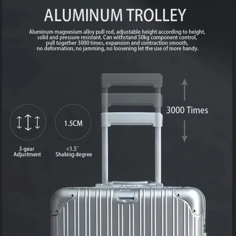 100% Aluminum-magnesium Alloy Travel Suitcase High Quality Rolling Luggage 20/24/26/29'' Trolley Luggage Carry-On Cabin Suitcase - Image 5