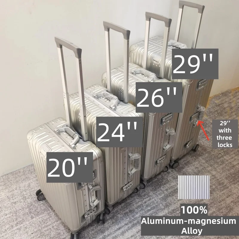 100% Aluminum-magnesium Alloy Travel Suitcase High Quality Rolling Luggage 20/24/26/29'' Trolley Luggage Carry-On Cabin Suitcase - Image 3
