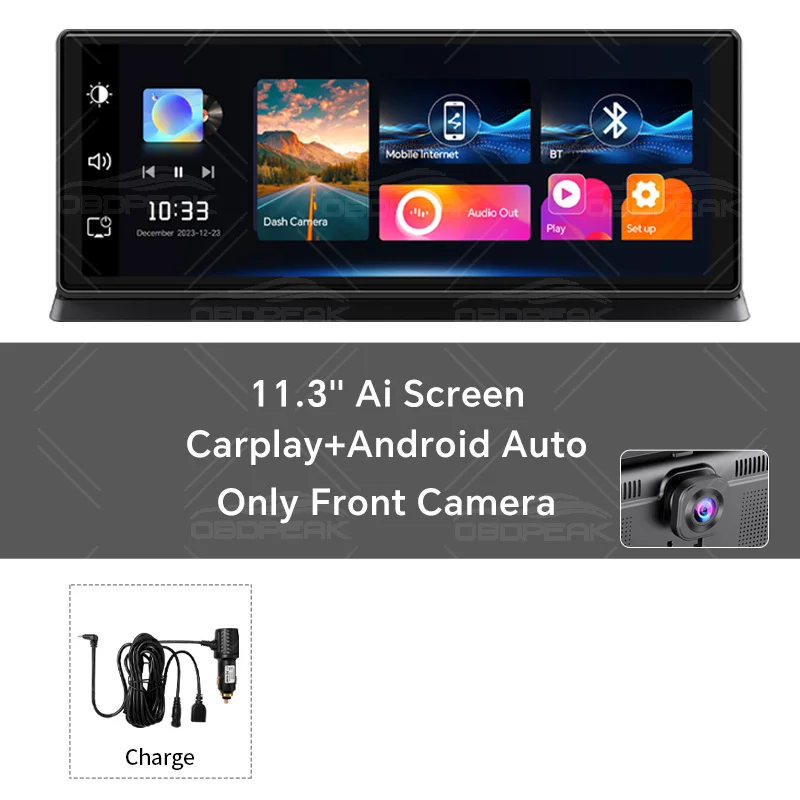 K2 Pro 11.3" Car DVR 4K Camera Wireless Carplay Android auto Ai Screen Dash Cam Dual Len Video Recorder GPS Navigation Dashboard - Image 9
