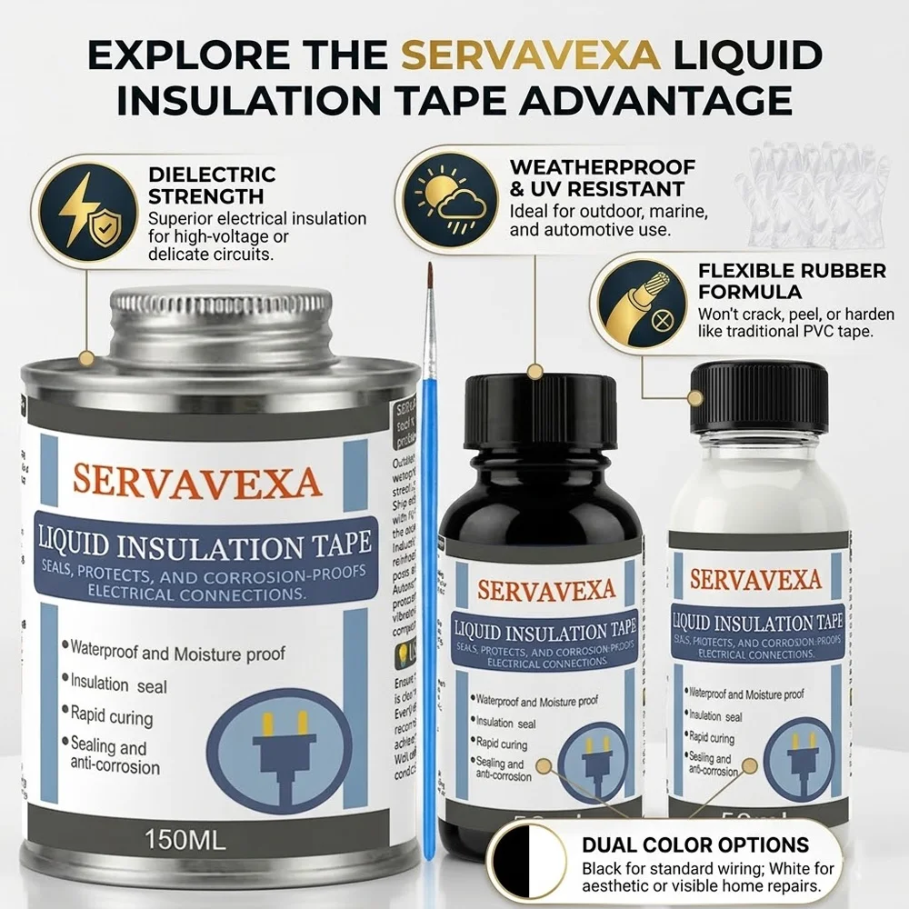 مجموعة شريط العزل الكهربائي السائل SERVAVEXA، مانع تسرب عازل مقاوم للماء مع فرشاة وقفازات، سريع الجفاف للأسلاك الخارجية من قسم التحرير الجماعيمجموعة شريط عازل كهربائي سائل من سيرفافيكسا، مانع تسرب عازل مقاوم للماء مع فرشاة وقفازات، سريع الجفاف للأسلاك الخارجية - Image 2